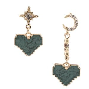 *NOVALIE* Gold x Green Pixel Heart Design Earrings